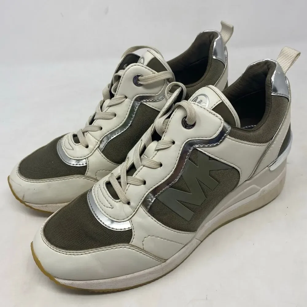 Michael Kors Crista Trainer Sneaker Olive Cream Womens Size 7